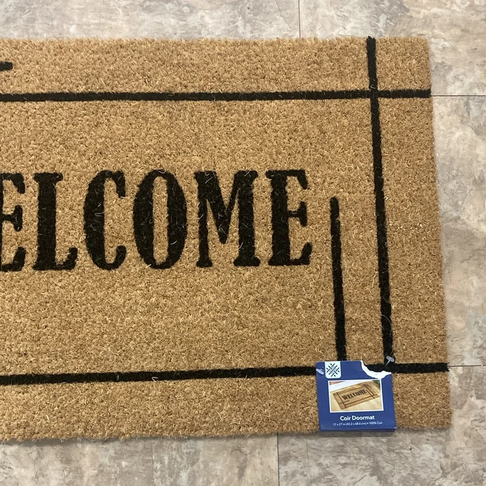 NWT Tan & Black-Skid-Resistant- Thick Pile WELCOME- Coir Door Mat 17x27